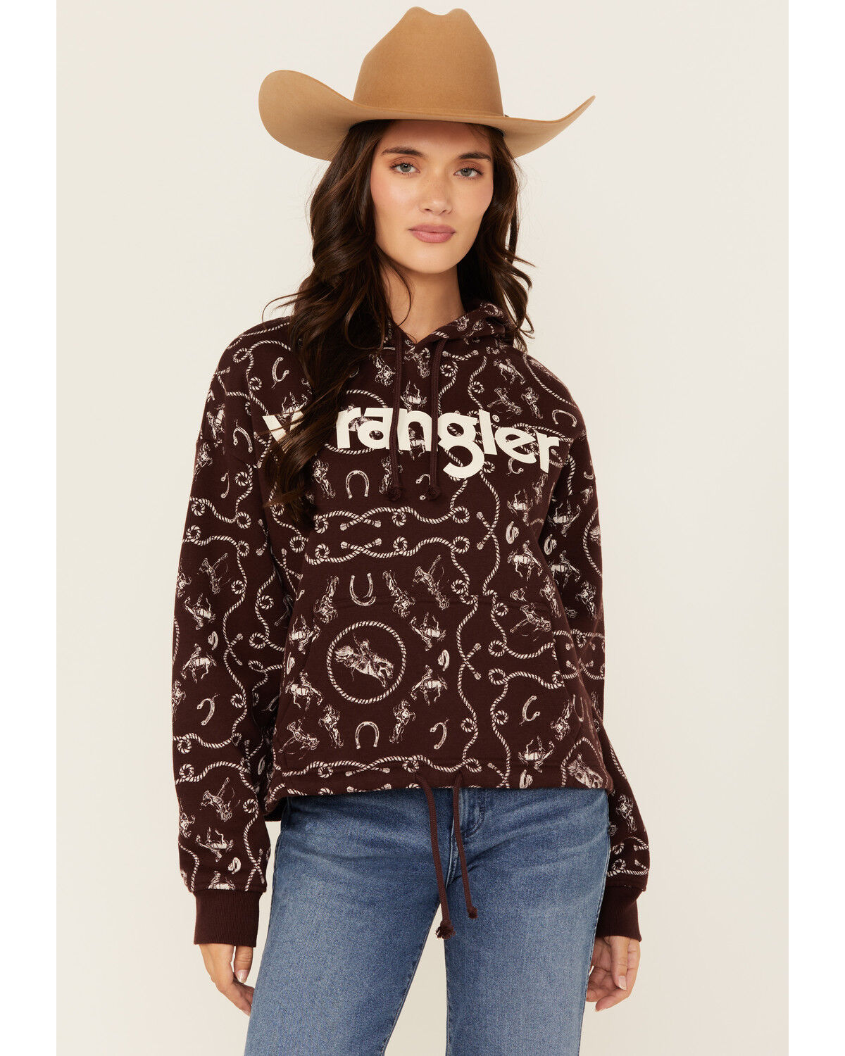 Image #1 - Wrangler Women's Rope Print Logo Hoodie, Purple, hi-res