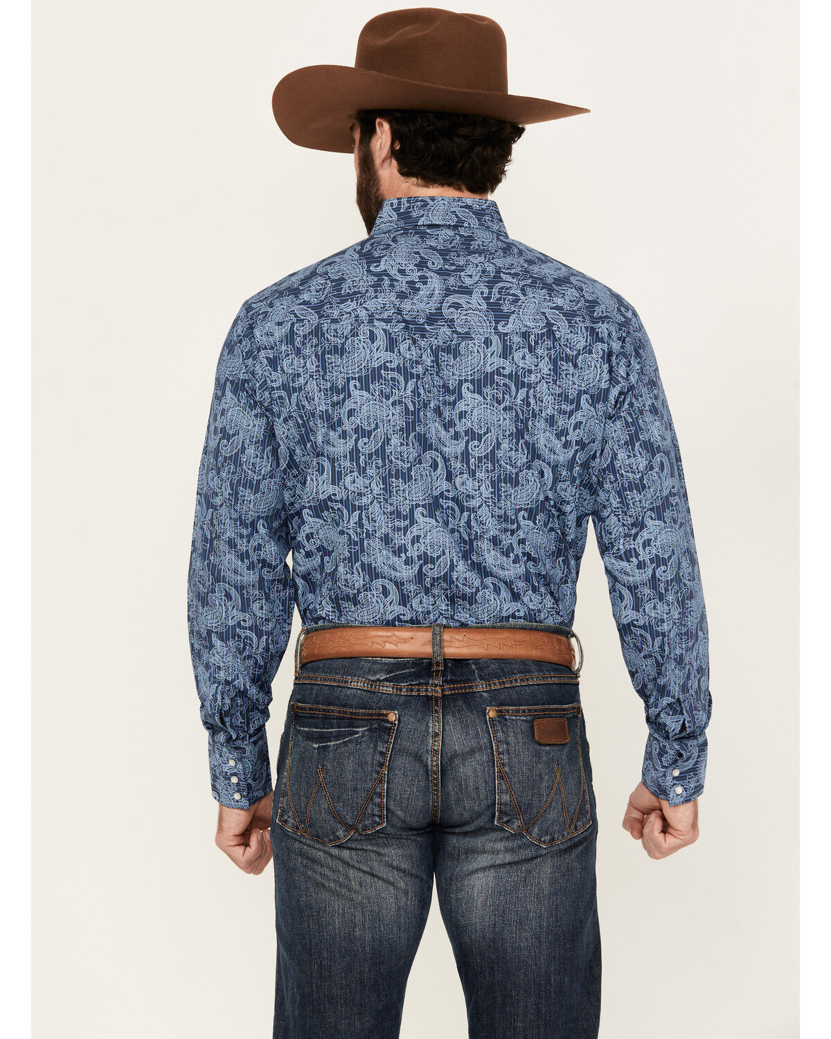 Image #4 - Ely Walker Men's Tonal Paisley Print Long Sleeve Snap Stretch Western Shirt - Tall, Blue, hi-res