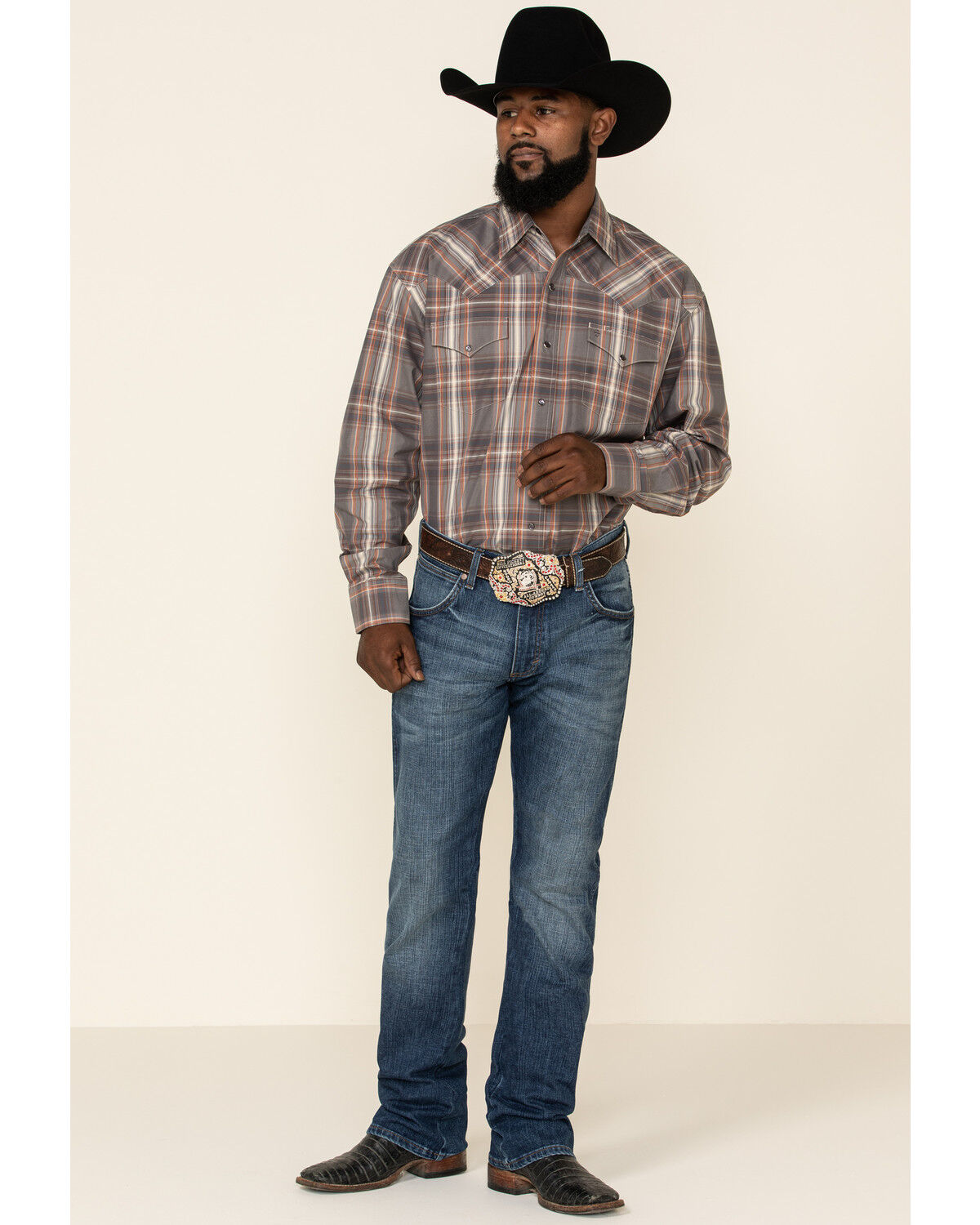 Image #2 - Stetson Men's Gray Adobe Large Plaid Long Sleeve Western Shirt, Grey, hi-res