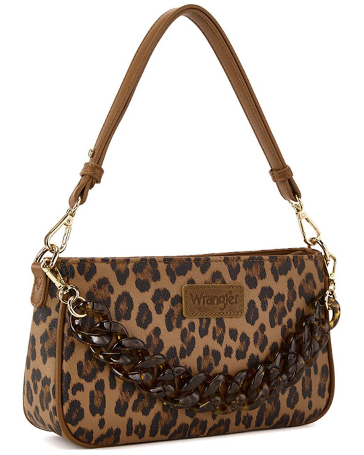 Image #1 - Wrangler Women's Leopard Print Shoulder Bag with Chain Detail, Brown, hi-res