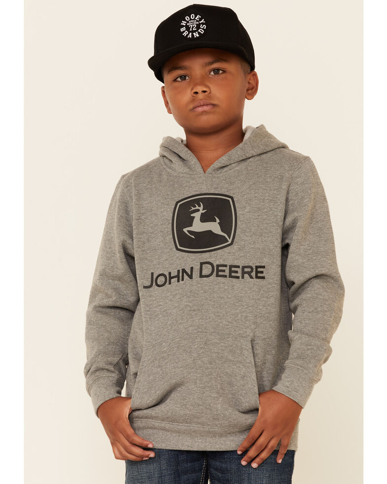 John Deere Boys' (8-16) Grey Trademark Logo Sleeve Graphic Hooded Sweatshirt , Grey, hi-res