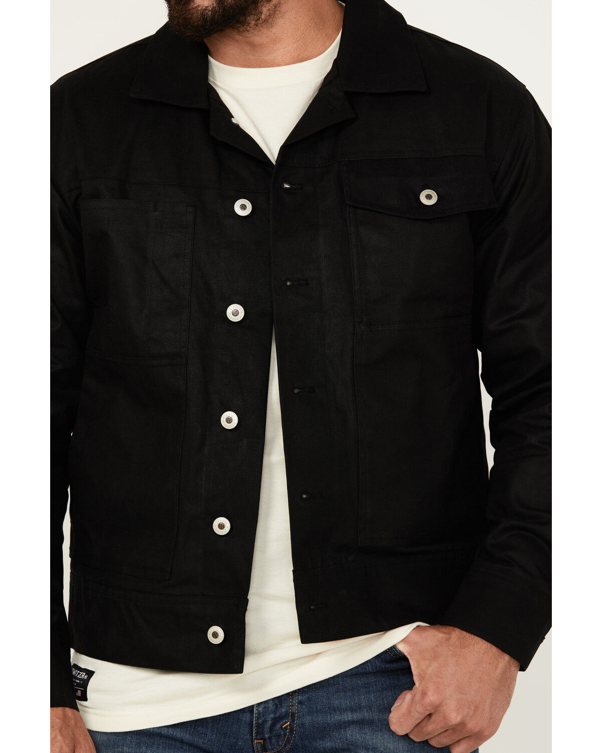Image #3 - Resistol Men's Blackwater Solid Waxed Canvas Button-Down Jacket, Black, hi-res