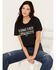 Image #1 - Wrangler Women's Long Live Cowboys Short Sleeve Graphic Cropped Tee, Black, hi-res