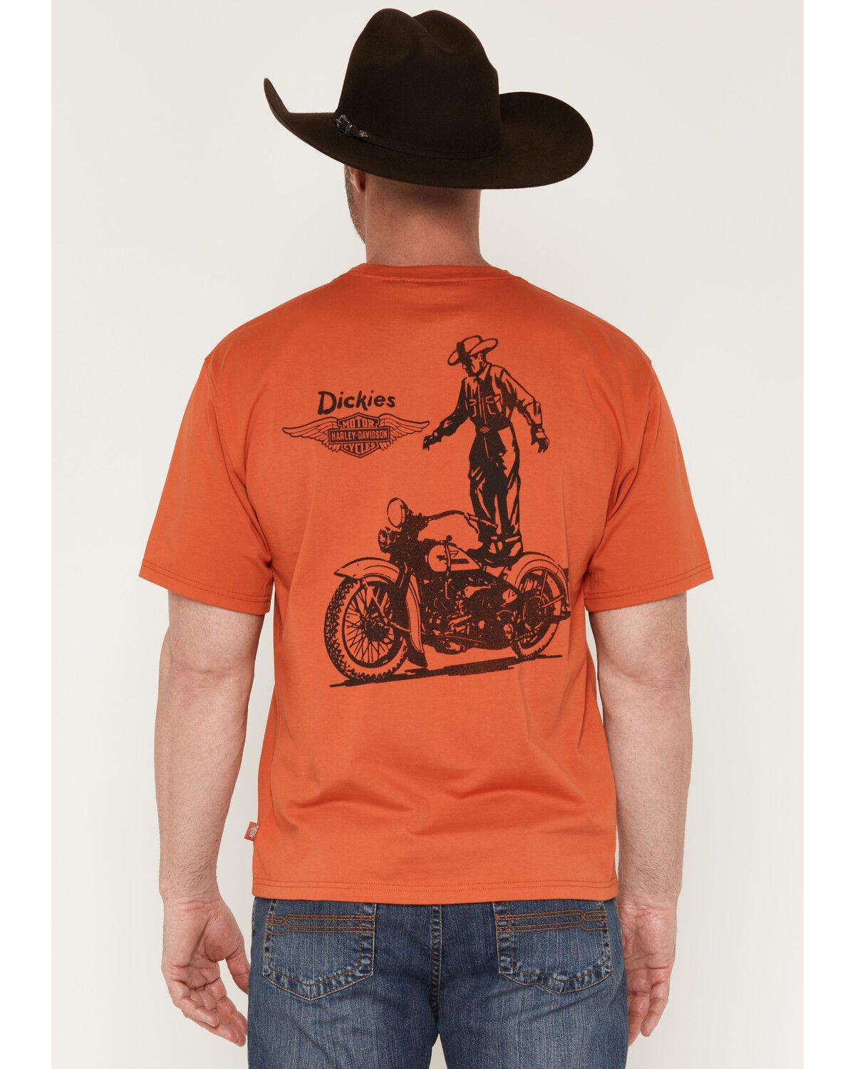 Image #1 - Dickies X Harley Davidson Men's Cowboy Short Sleeve Graphic Tee, Orange, hi-res