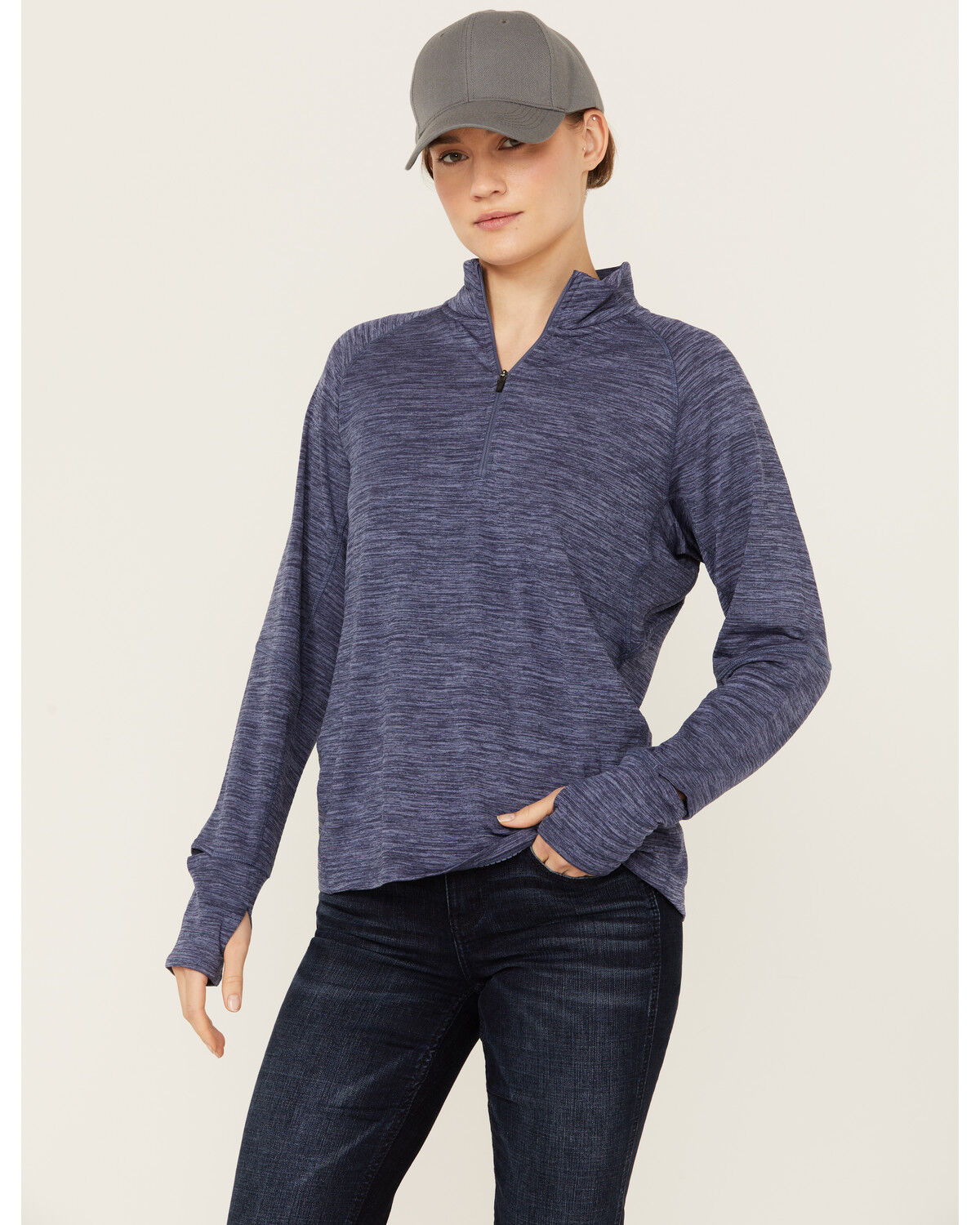 Image #1 - Ariat Women's Rebar Gridwork Baselayer 1/4 Zip T-Shirt, Blue, hi-res
