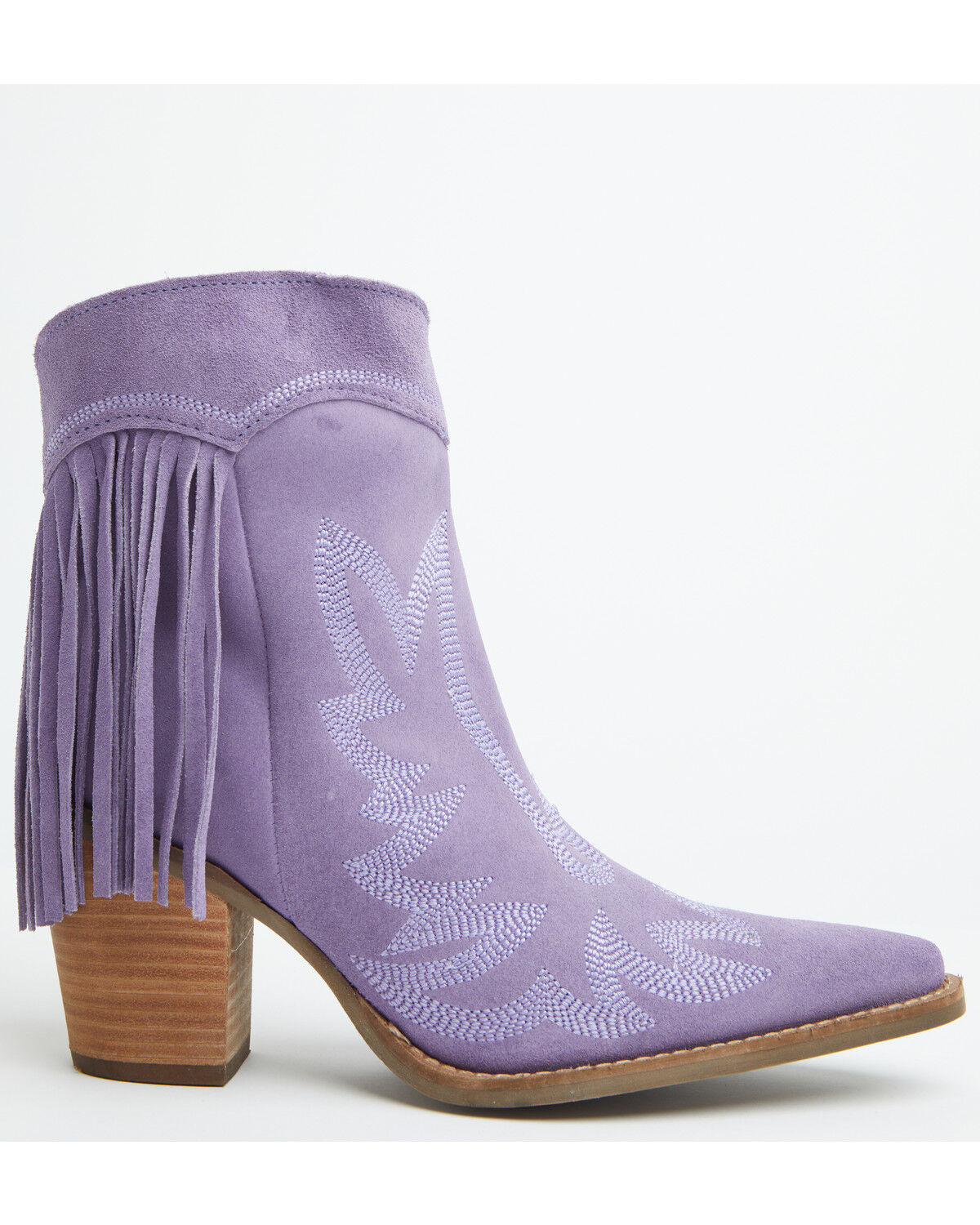 Image #2 - Dingo Women's Wild Sage Suede Fringe Western Booties - Round Toe, Purple, hi-res