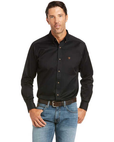 Ariat Men's Solid Twill Fitted Long Sleeve Button-Down Western Shirt , Black, hi-res