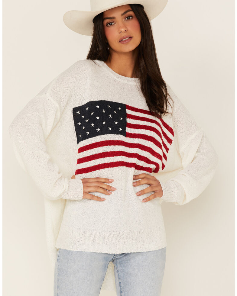 Show Me Your Mumu Women's Woodsy American Flag Knit Sweater, White, hi-res