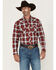 Image #1 - Wrangler Retro Men's Plaid Print Long Sleeve Snap Western Shirt, Burgundy, hi-res