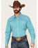 Image #1 - Roper Men's Amarillo Geo Print Long Sleeve Snap Stretch Western Shirt, Teal, hi-res