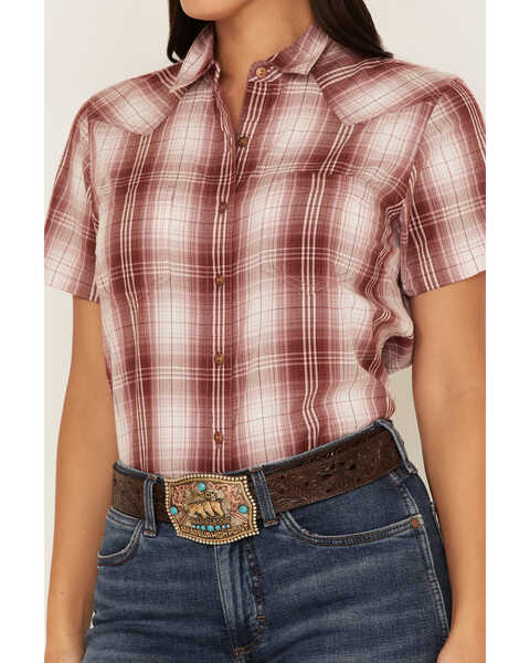 Image #3 - Ariat Women's R.E.A.L. Billie Jean Plaid Print Short Sleeve Button-Down Western Shirt, Rust Copper, hi-res