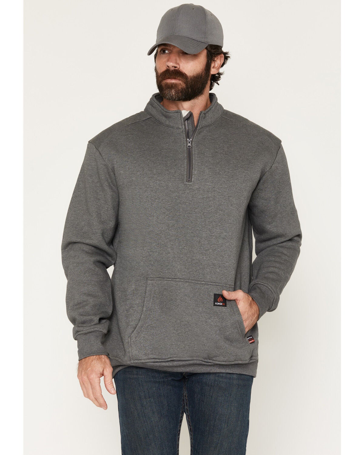 Forge Workwear Men's FR Solid 1/4 Zip Work Pullover, Charcoal, hi-res