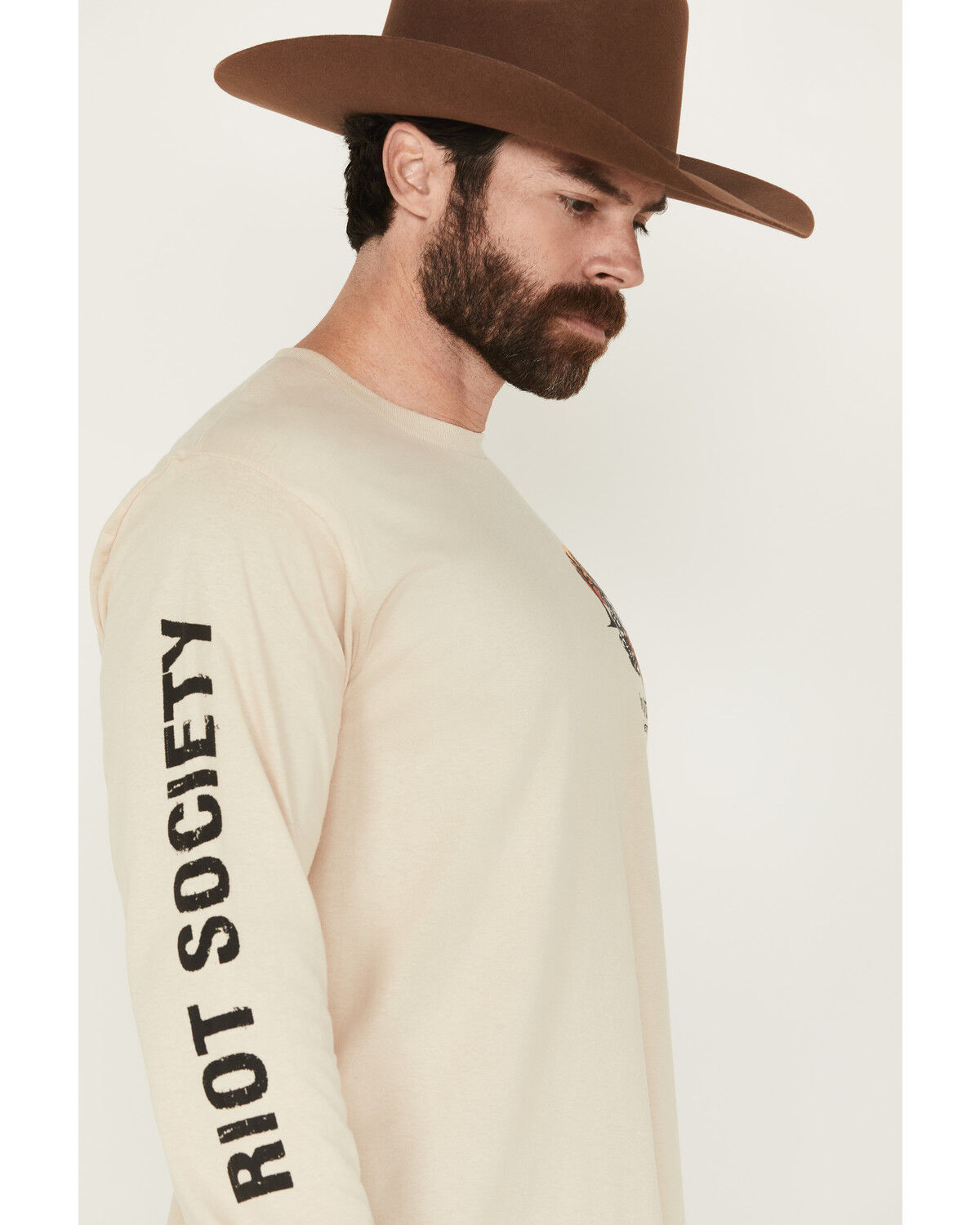 Image #3 - Riot Society Men's Out Of Time Cowgirl Long Sleeve Graphic T-Shirt, Sand, hi-res