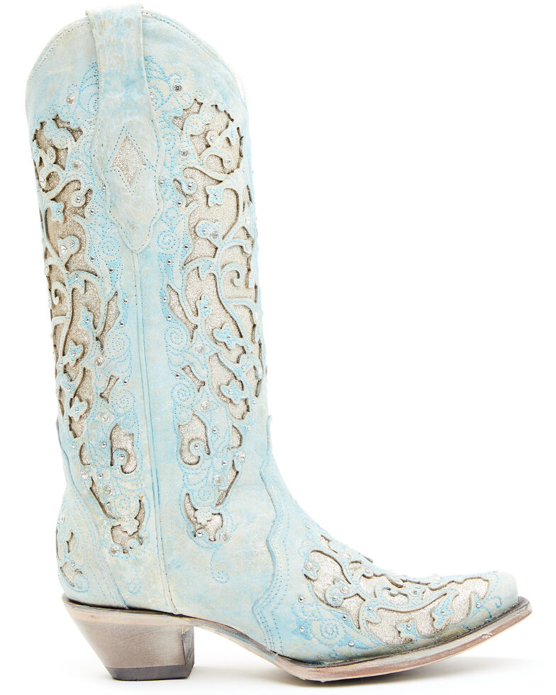 Corral Women's Glitter Inlay Western Boots - Snip Toe, Light Blue, hi-res