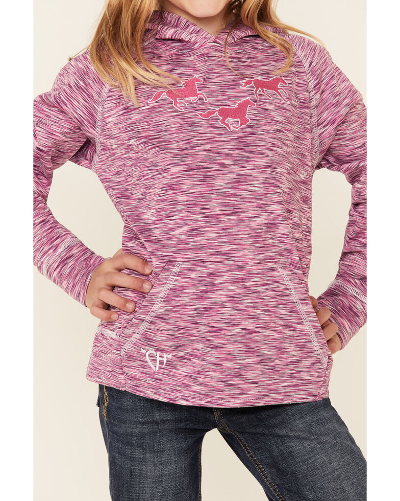  Cowgirl Hardware Girls' Pink Marled Embroidered Horse Hooded , Pink, hi-res