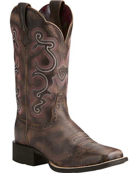 Ariat Women's Quickdraw Western Performance Boots - Broad Square Toe, Chocolate, hi-res