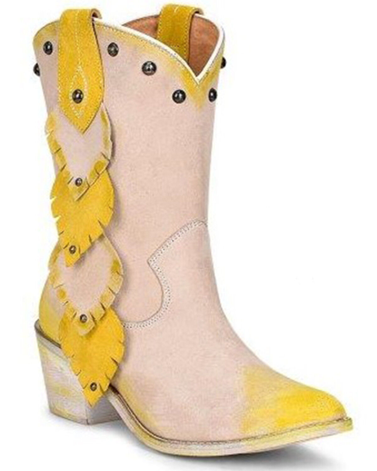 Image #1 - Circle G Women's Painted Leaf Studded Western Boots - Snip Toe, Yellow, hi-res