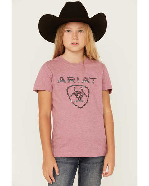 Ariat Girls' Ariat Logo Short Sleeve Graphic Tee, Pink, hi-res