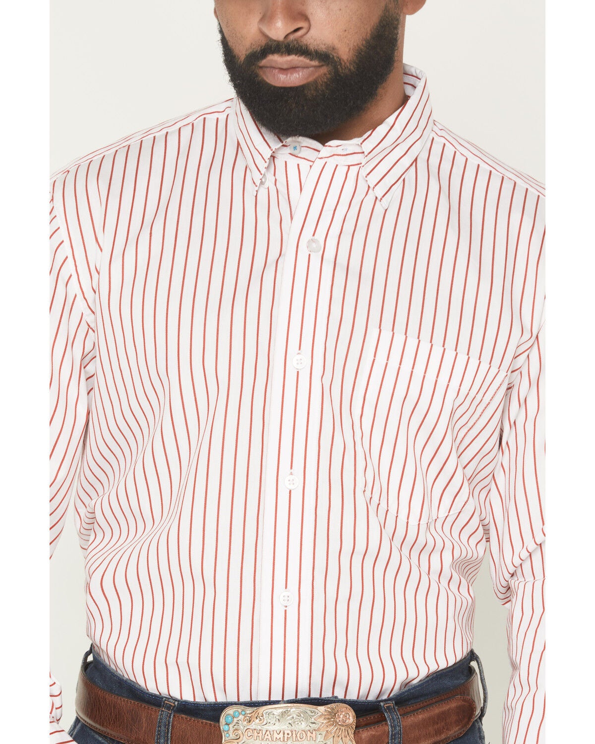 Image #3 - Wrangler X Cody Johnson Men's Striped Long Sleeve Button-Down Western Shirt, White, hi-res