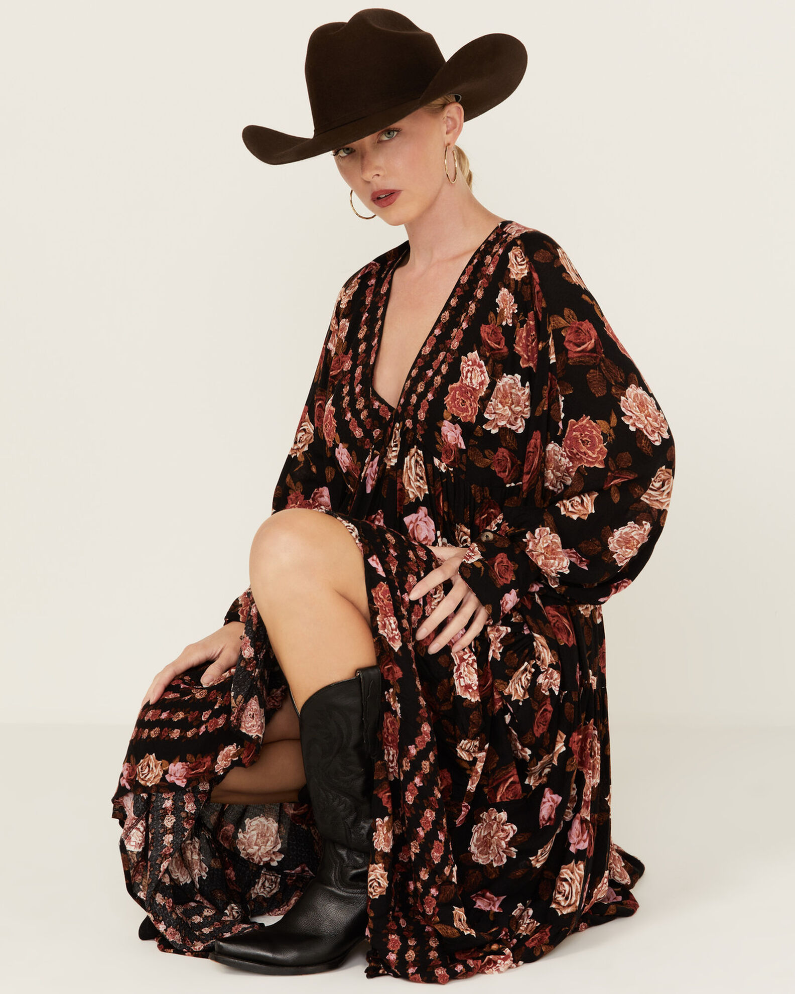Black floral free people dress hot sale