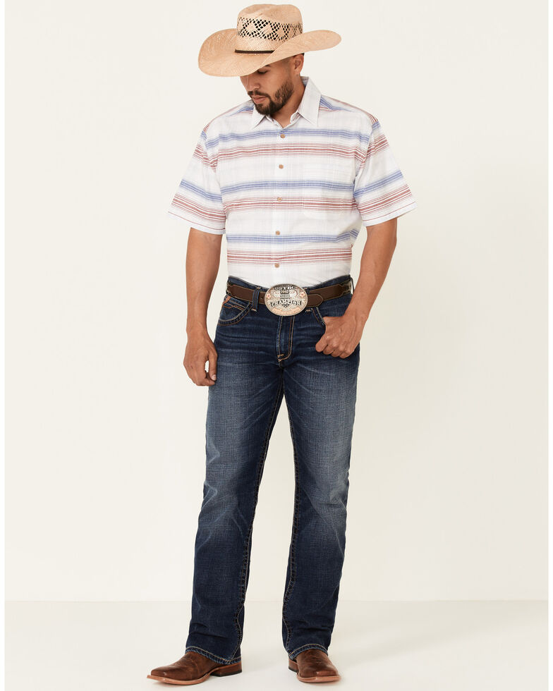 Rough Stock By Panhandle Men's Striped Camp Short Sleeve Button-Down Western Shirt , White, hi-res