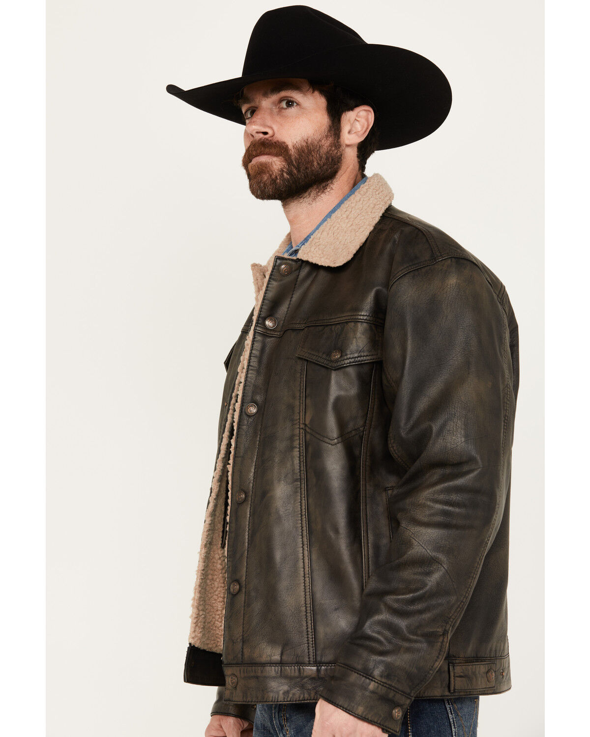Image #2 - Cripple Creek Men's Sherpa Lined Leather Jacket, , hi-res