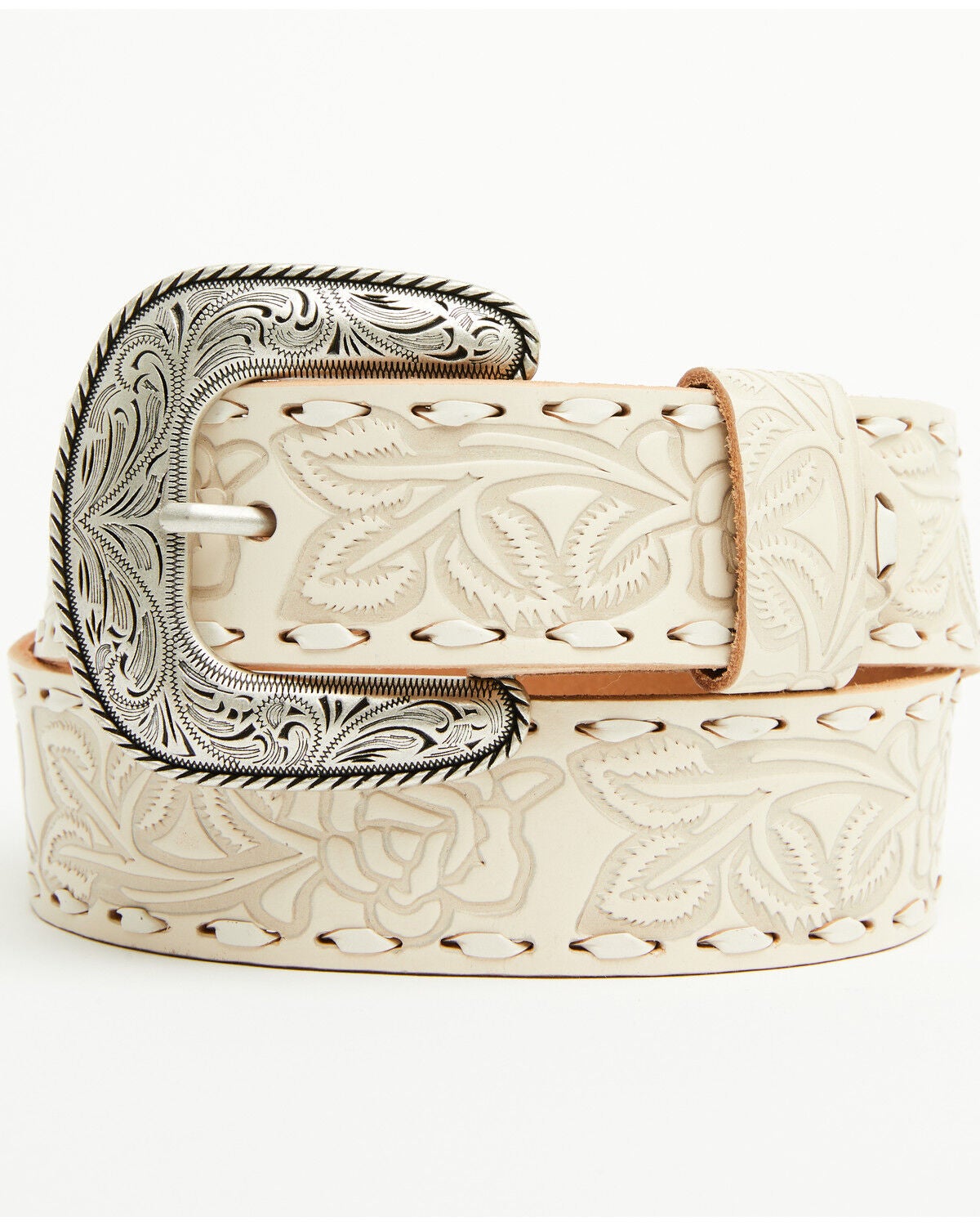 Image #1 - Shyanne Women's Rose Embossed Verity Classic Buckle Belt, Cream, hi-res