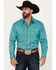Image #1 - Rough Stock by Panhandle Men's Southwestern Striped Print Long Sleeve Pearl Snap Stretch Western Shirt, Turquoise, hi-res