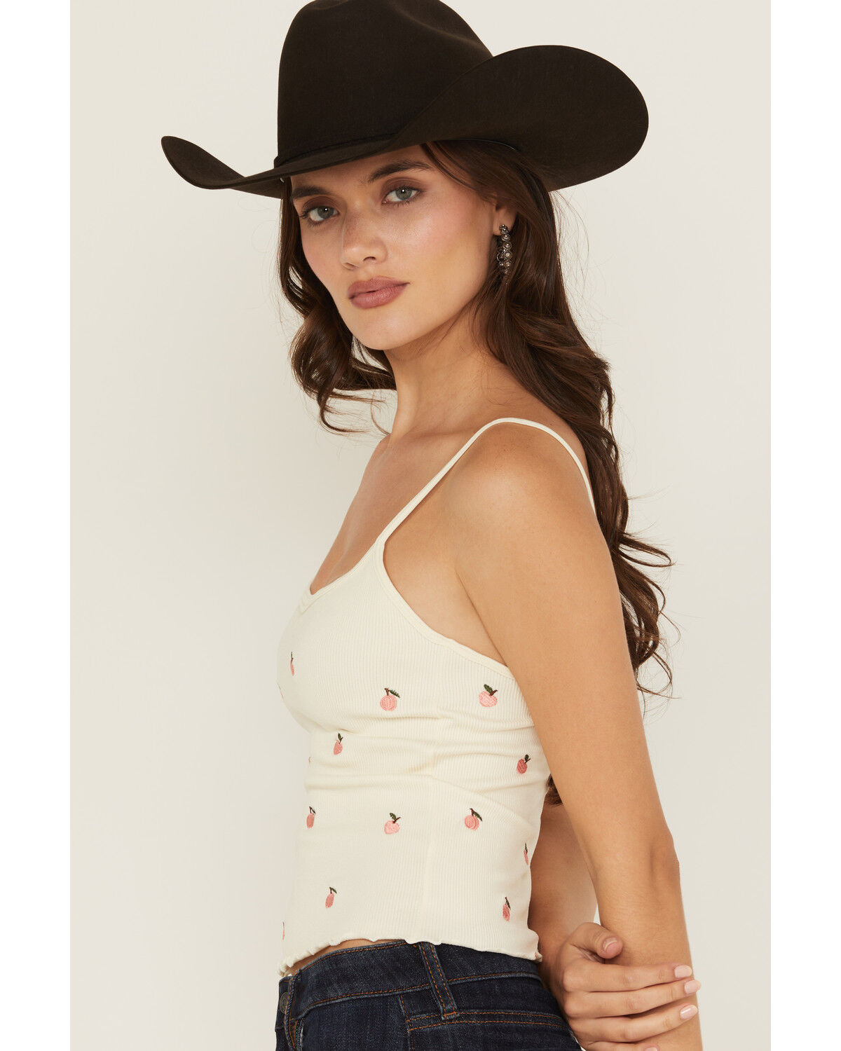 Image #2 - Fornia Women's Peach Embroidered Sleeveless Cropped Tank Top, White, hi-res