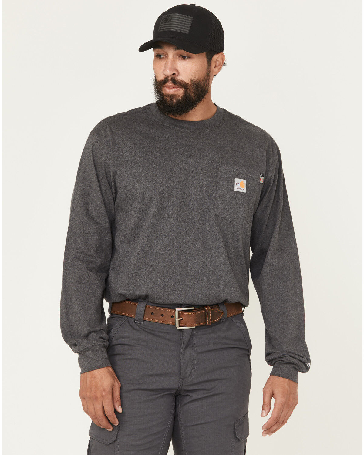 Image #2 - Carhartt Men's FR Loose Fit Long Sleeve Lightweight Electric T-Shirt, Heather Grey, hi-res