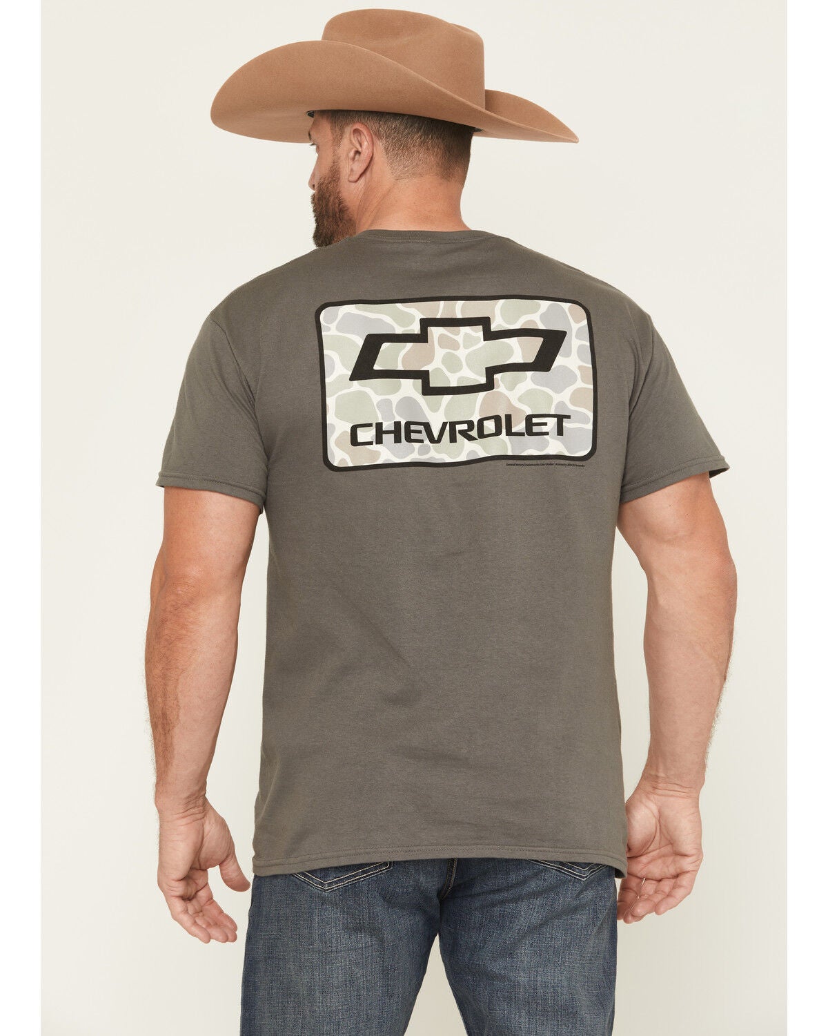 Buckwear Men's Chevy Camo Logo Print Short Sleeve Graphic T-Shirt, Charcoal, hi-res