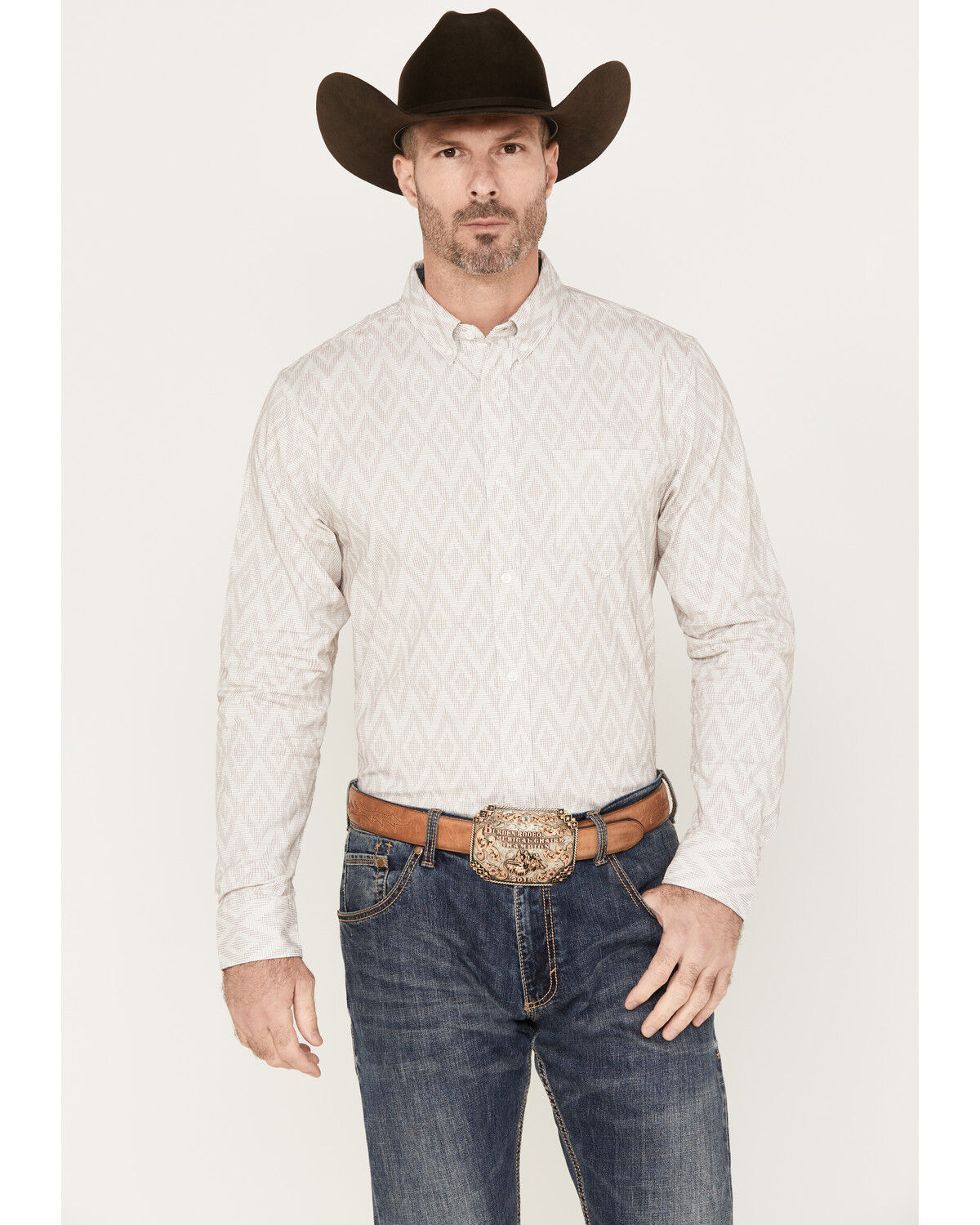 Image #1 - Cody James Men's Accent Geo Print Long Sleeve Button Down Shirt, , hi-res