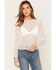 Image #1 - Ash & Violet Women's Lace Stretch Sheer Top, White, hi-res