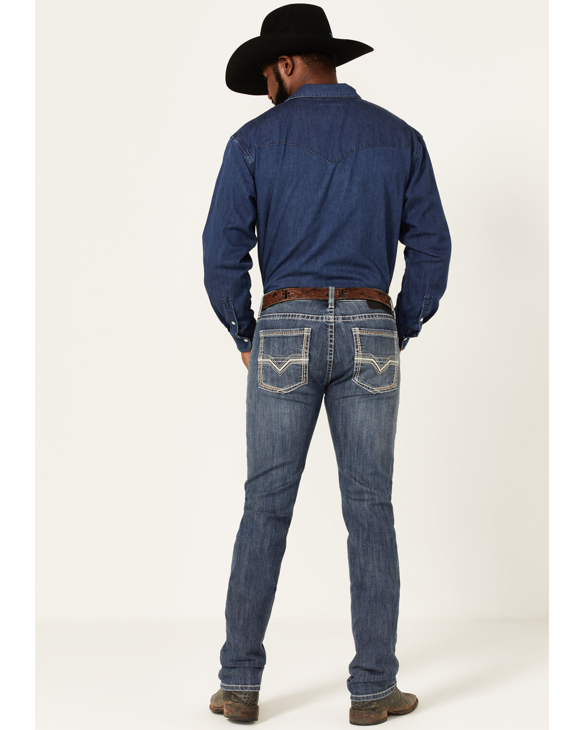 Image #3 - Rock & Roll Denim Men's Rifle Medium Wash Leather Pocket Stretch Straight Skinny Jeans, Medium Wash, hi-res