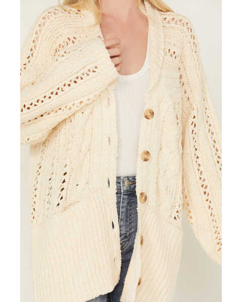 Image #3 - Free People Women's Cable Knit Button-Down Cardigan , Ivory, hi-res
