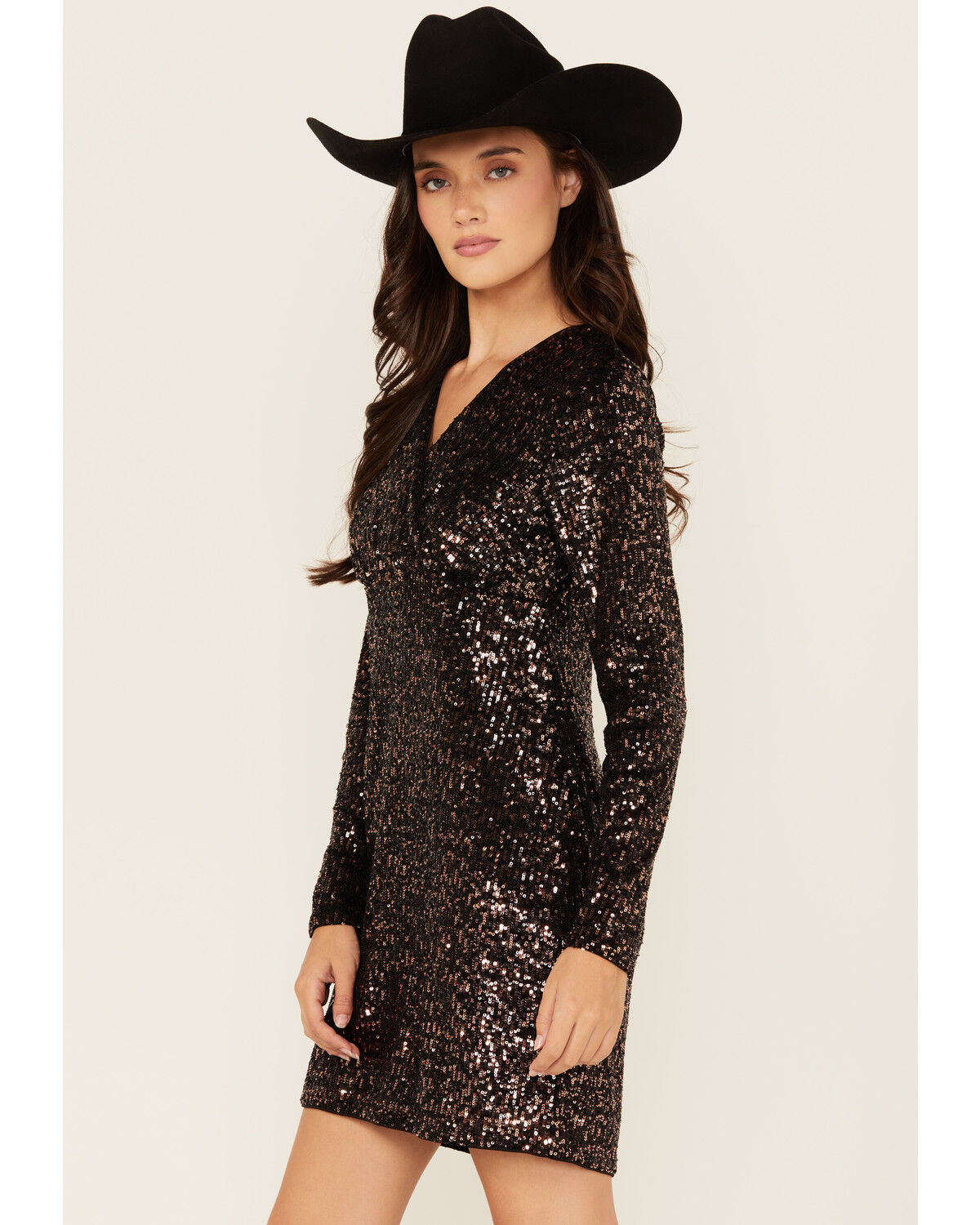 Image #2 - Shyanne Women's Sequins Long Sleeve Mini Dress, Black, hi-res