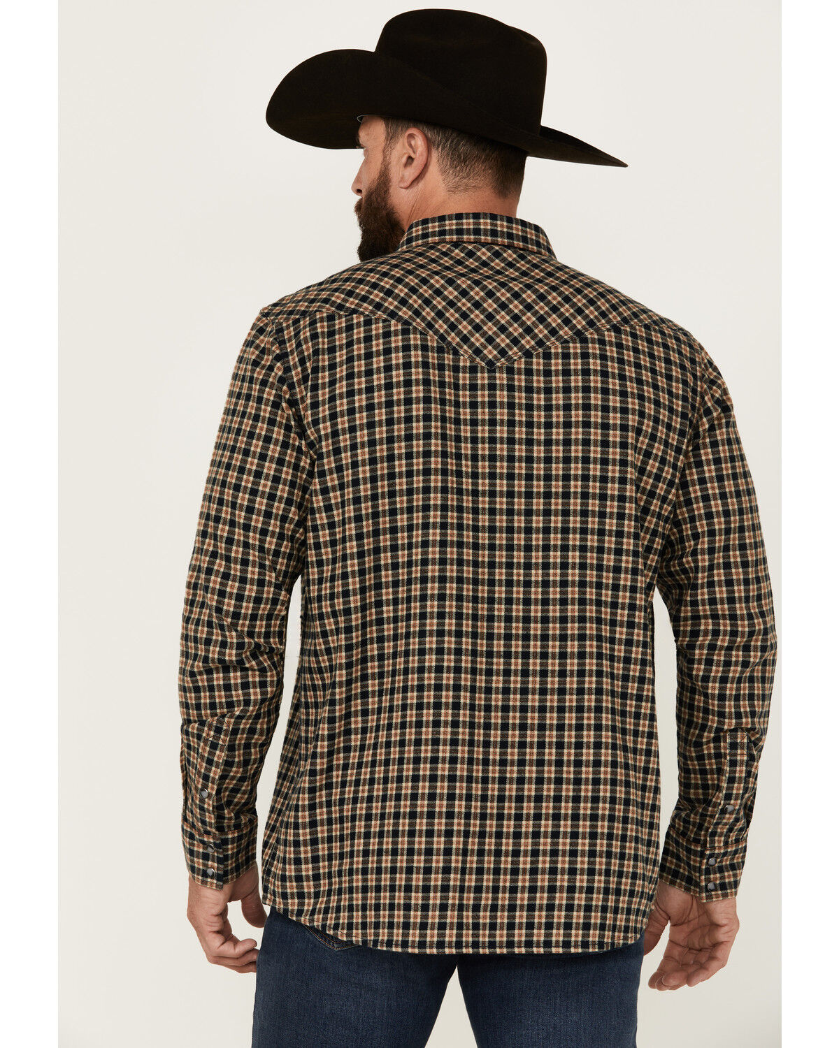 Image #4 - Moonshine Spirit Men's Bar Table Plaid Print Long Sleeve Snap Western Shirt, Navy, hi-res