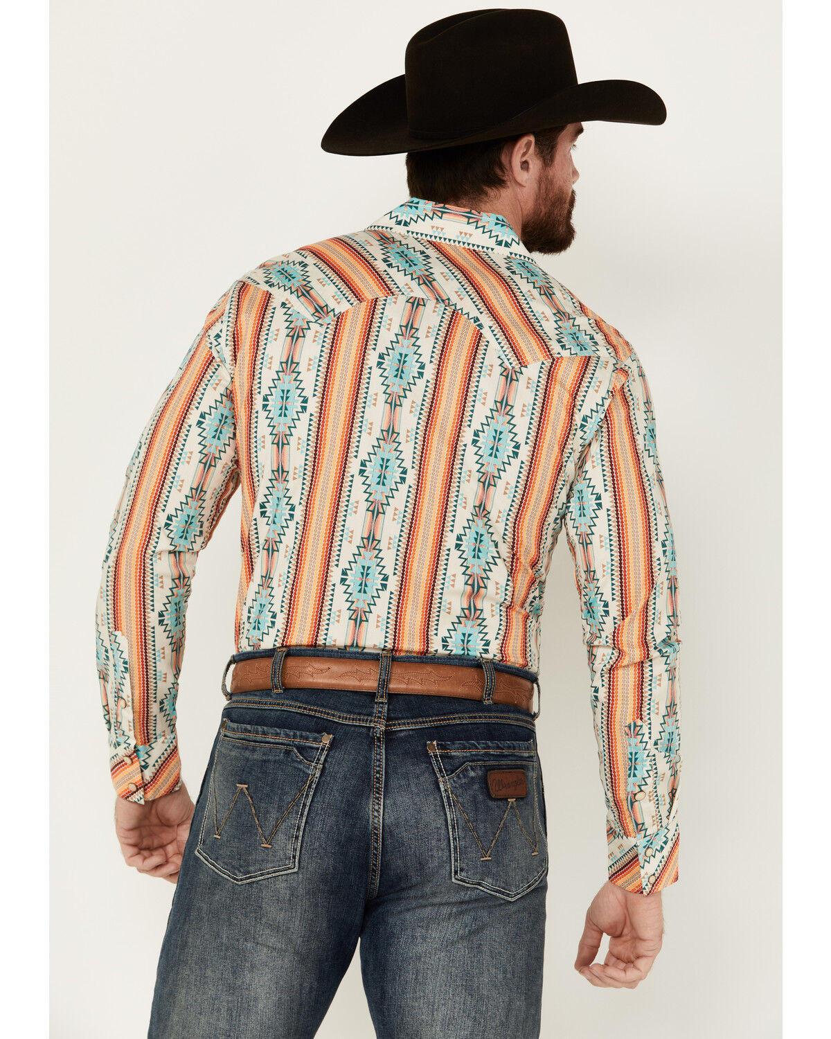 Image #4 - Rock & Roll Denim Men's Southwestern Long Sleeve Pearl Snap Western Shirt, Cream, hi-res