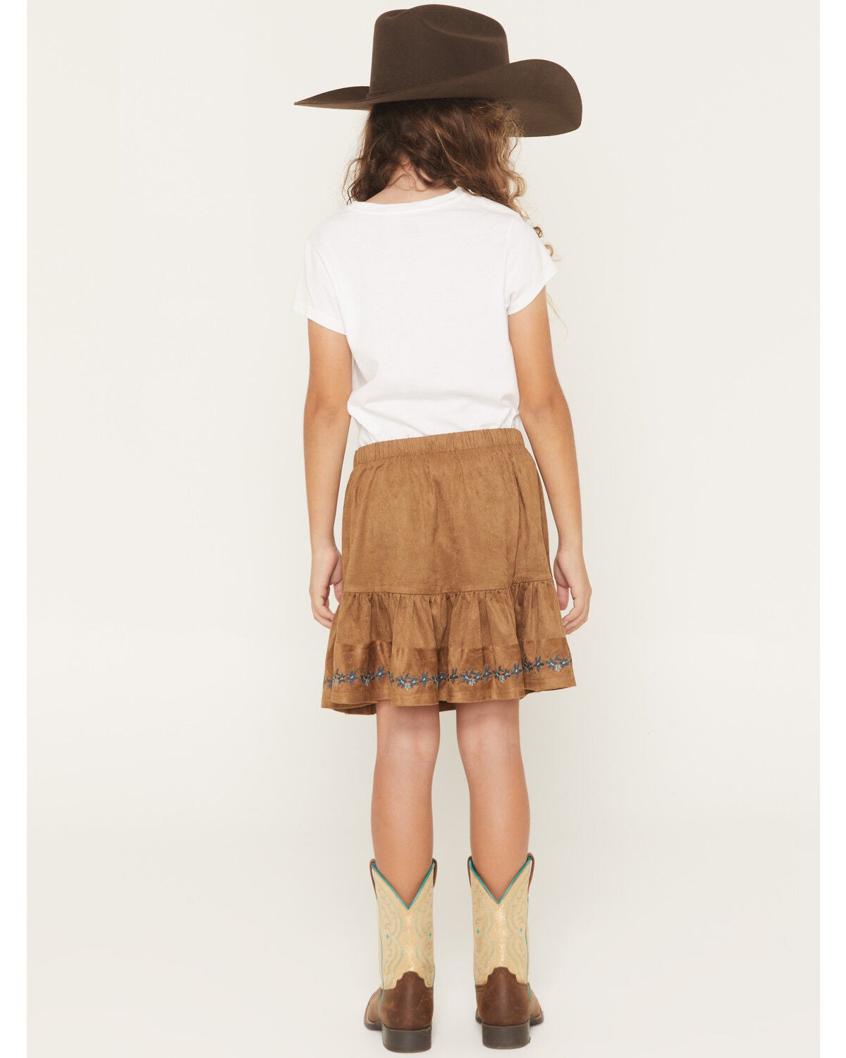 Image #3 - Shyanne Girls' Faux Suede Tiered Skirt, Coffee, hi-res