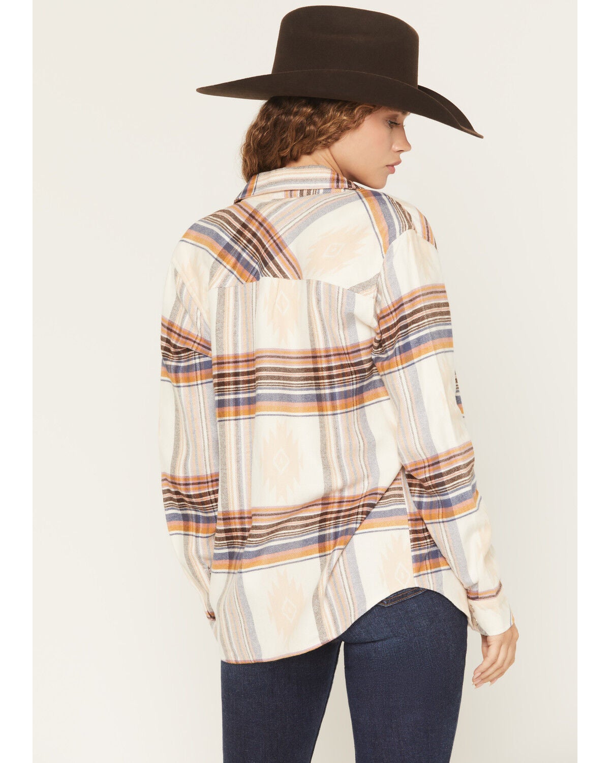 Image #4 - Idyllwind Women's Woodside Southwestern and Plaid Print Long Sleeve Snap Flannel Shirt, Cream, hi-res