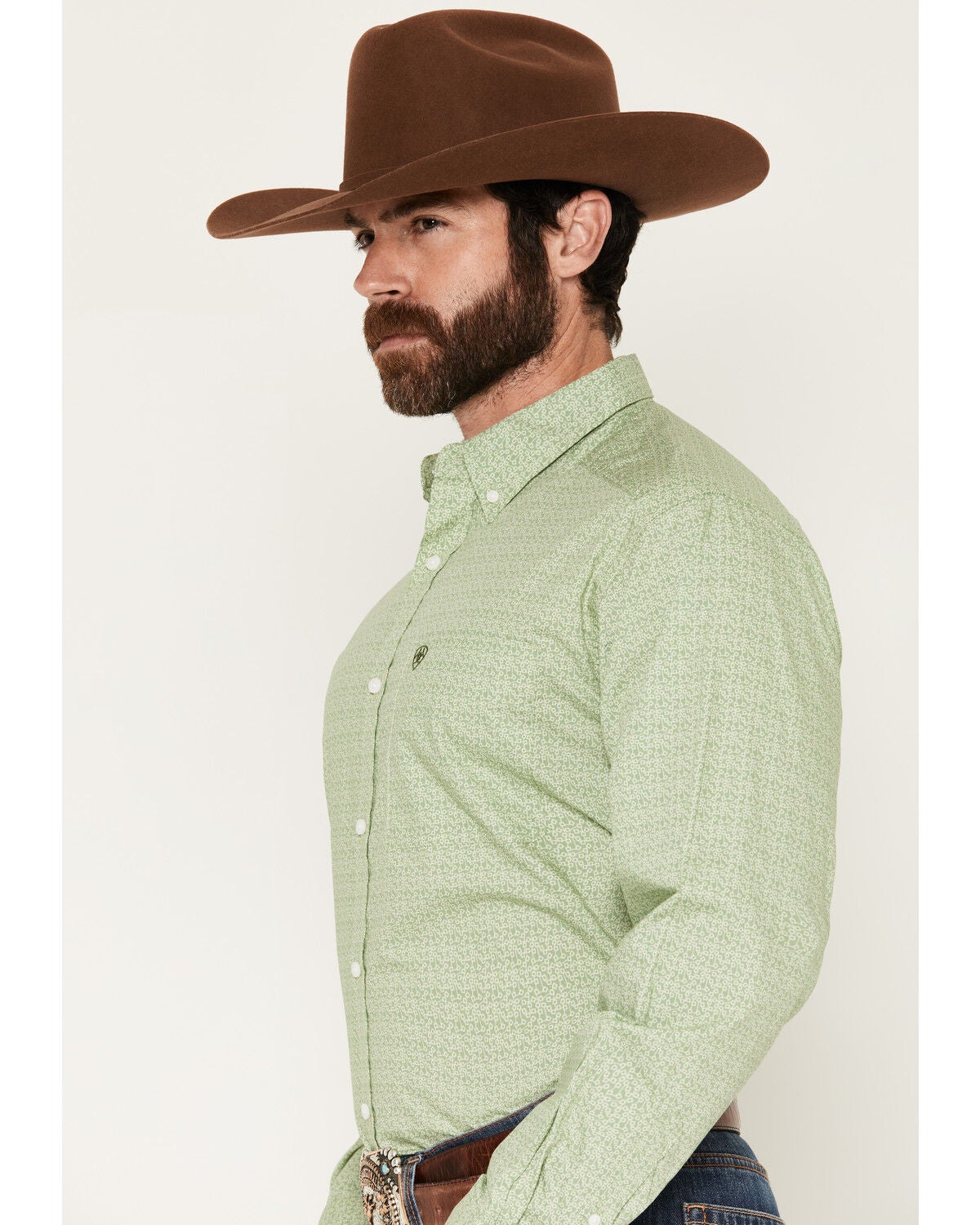 Image #2 - Ariat Men's Smitty Abstract Print Long Sleeve Button-Down Western Shirt, Green, hi-res