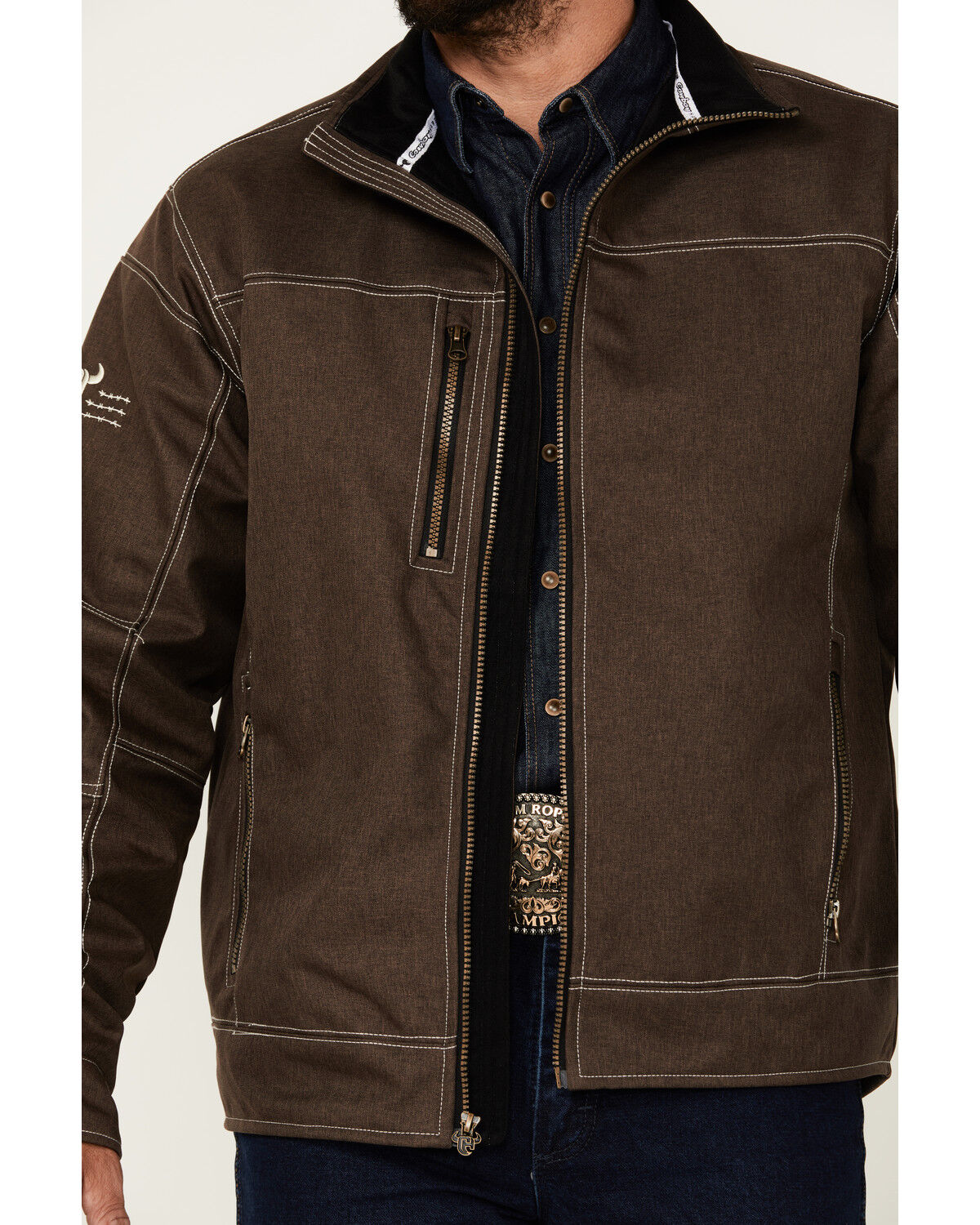 Image #3 - Cowboy Hardware Men's Triple Barb Logo Softshell Jacket, Chocolate, hi-res