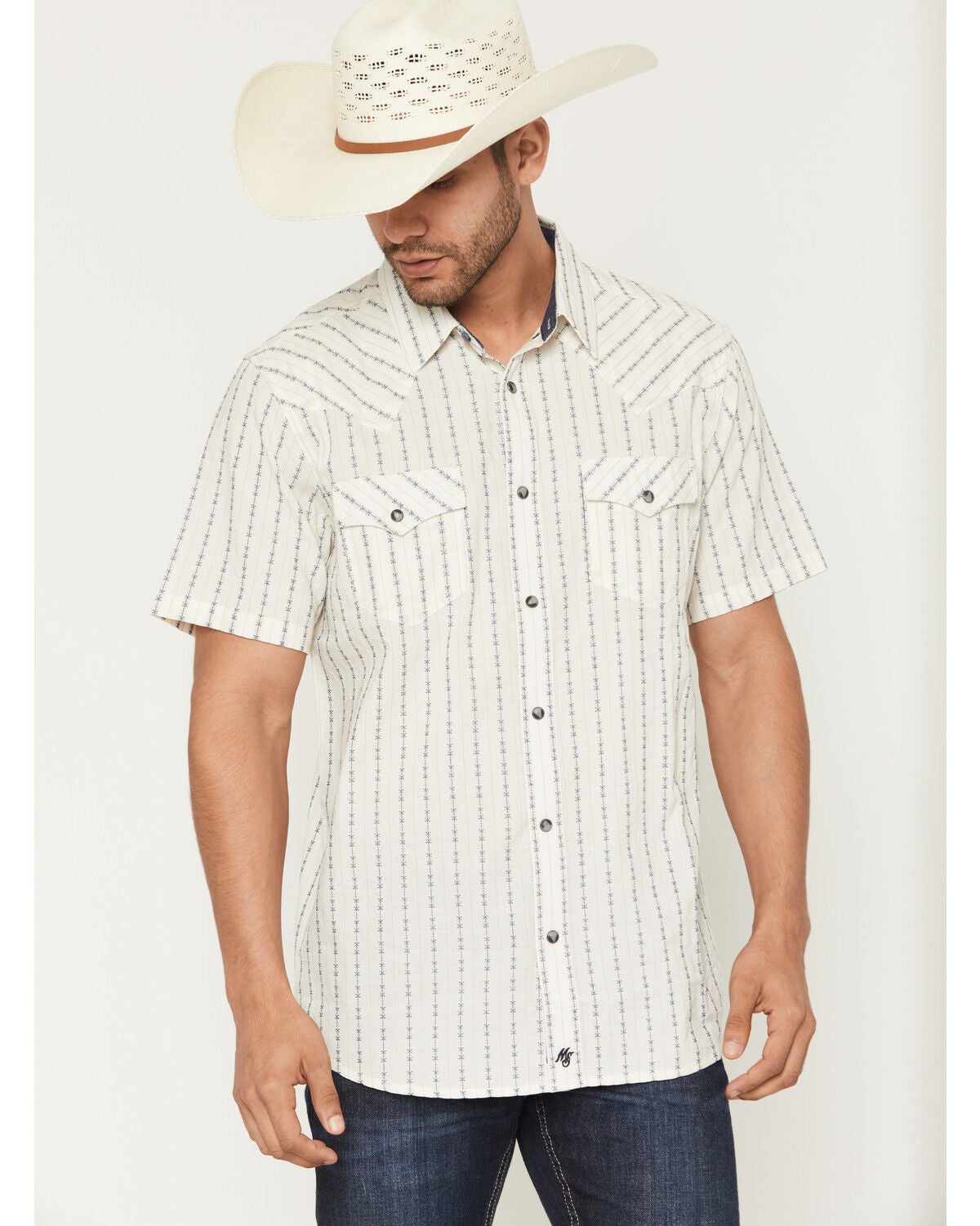 Image #1 - Moonshine Spirit&reg; Men's Happy Hour Striped Short Sleeve Snap Western Shirt, Ivory, hi-res