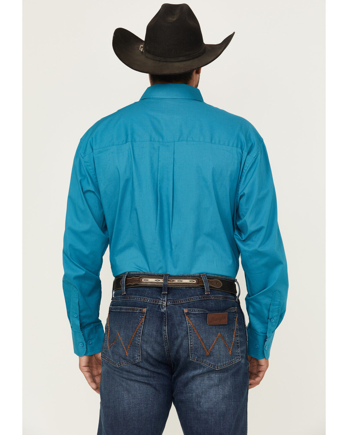 Image #4 - George Strait by Wrangler Men's Solid Long Sleeve Button-Down Stretch Western Shirt - Big, Teal, hi-res