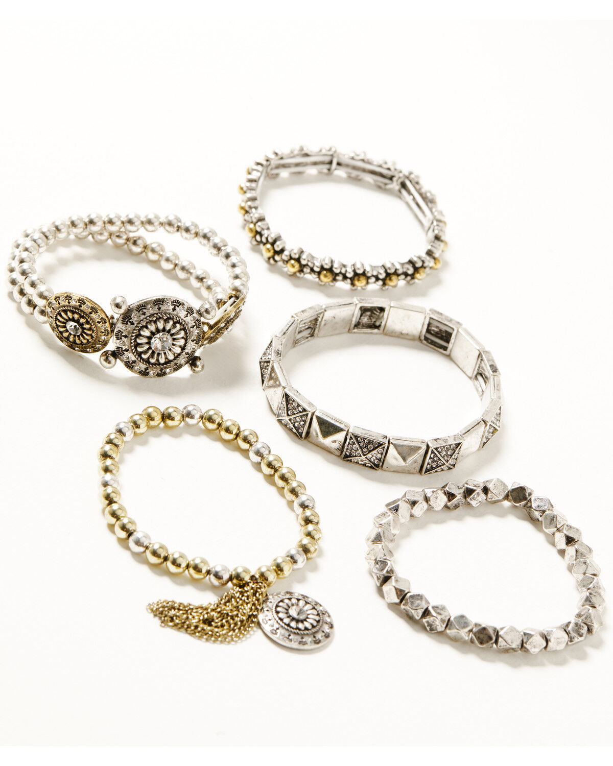 Image #1 - Shyanne Women's Desert Rose Antique Stretch Bracelet Set - 5 Piece, Gold, hi-res