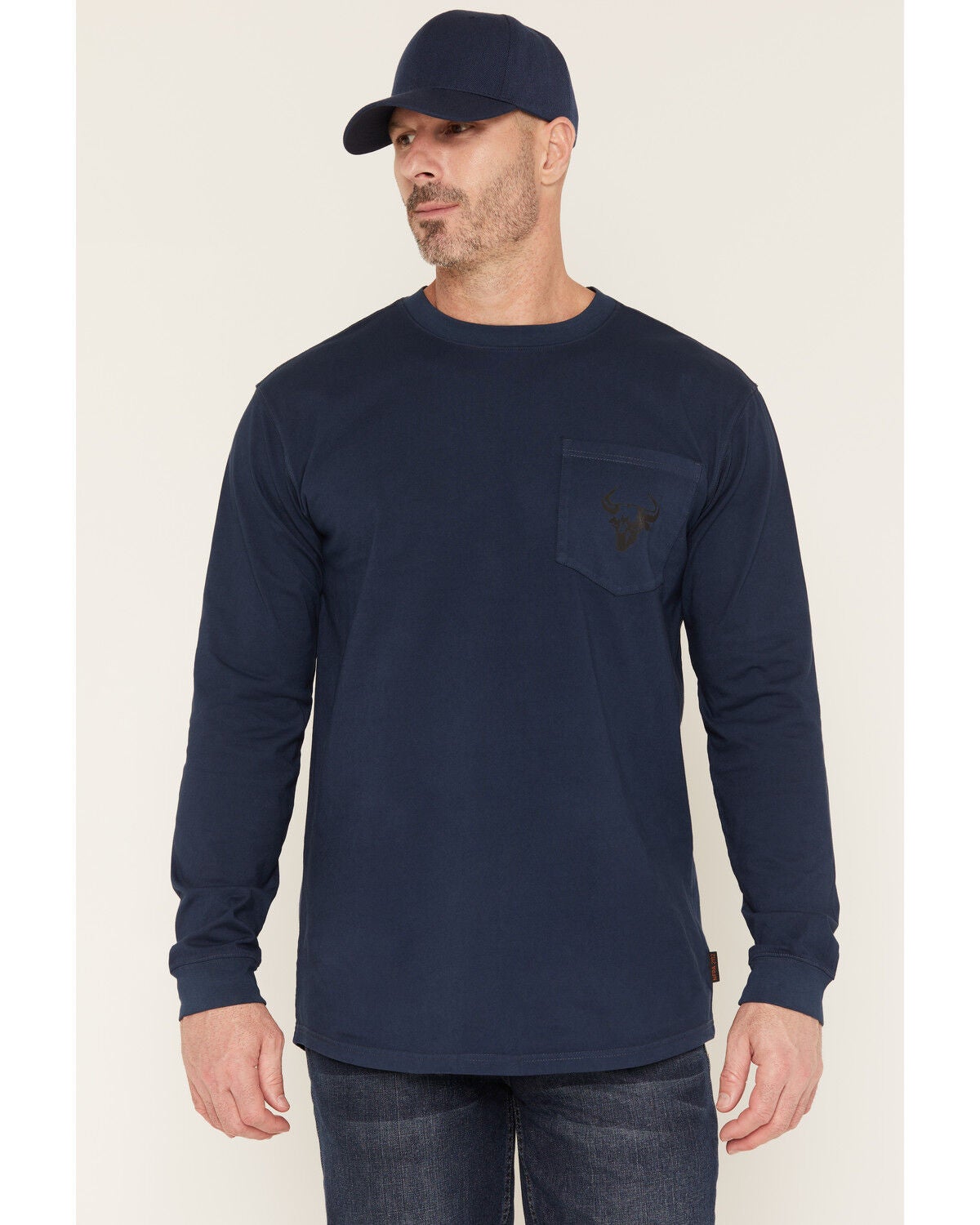 Image #1 - Cody James Men's FR Pocket Bull Solid Snap Long Sleeve Work Shirt, Navy, hi-res