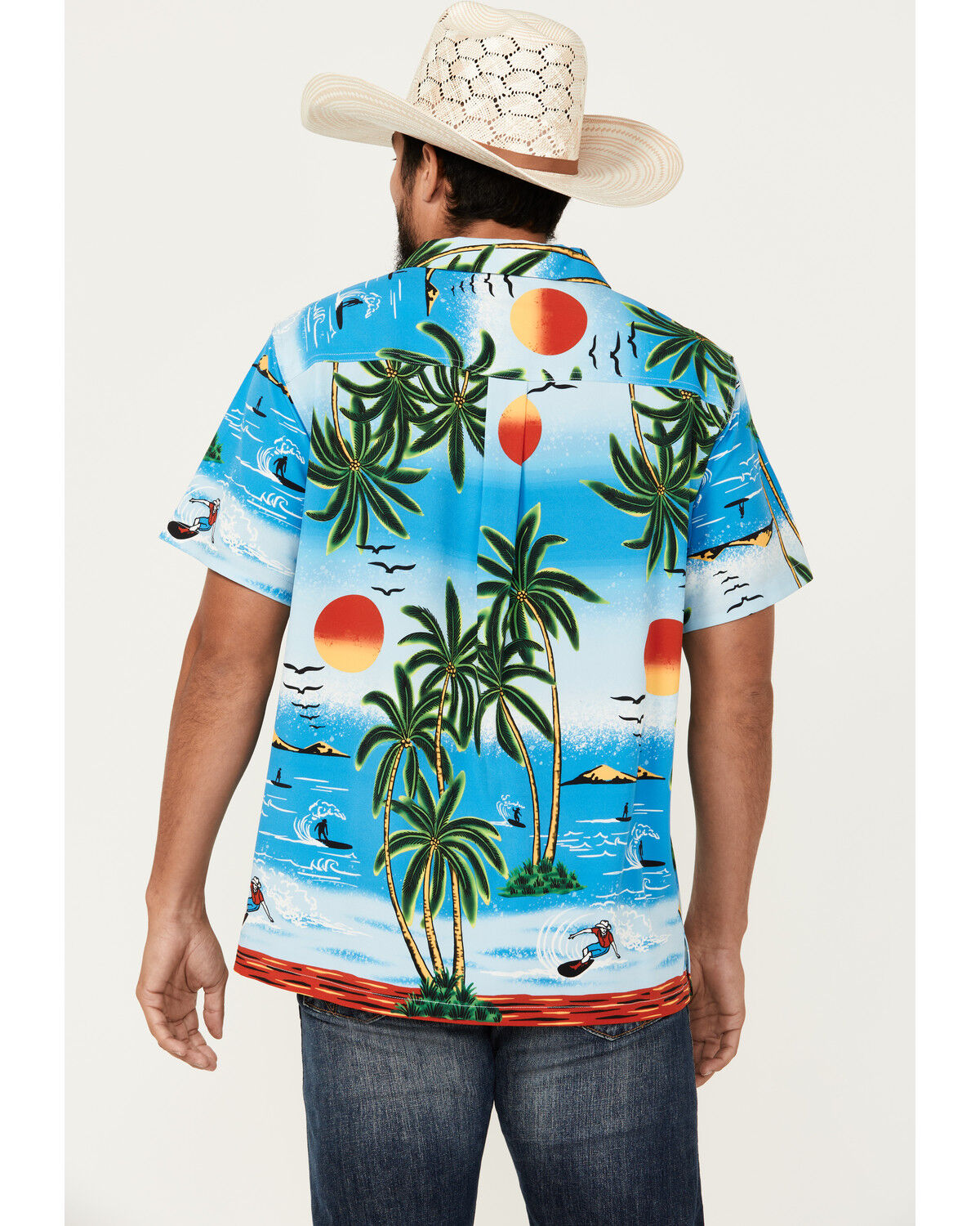 Image #4 - Cinch Men's Camp Ocean And Palm Trees Short Sleeve Button-Down Shirt, , hi-res
