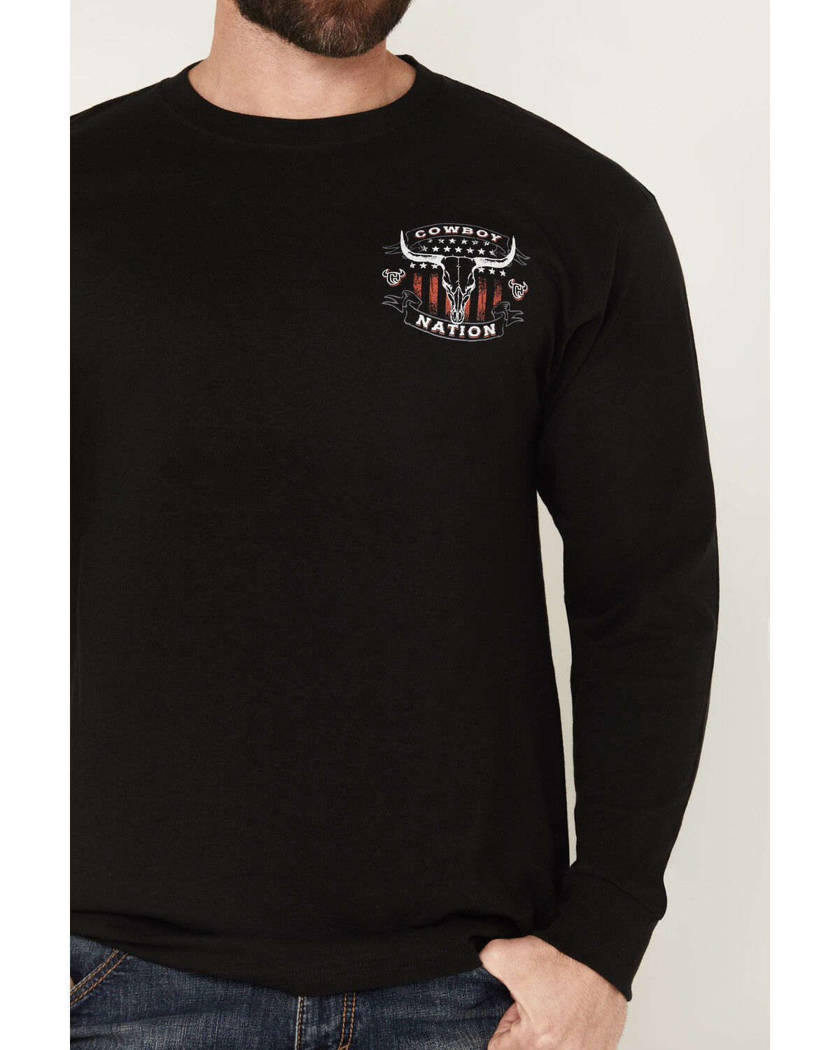 Image #3 - Cowboy Hardware Men's Cowboy Nation Steerhead Long Sleeve Graphic T-Shirt, Black, hi-res