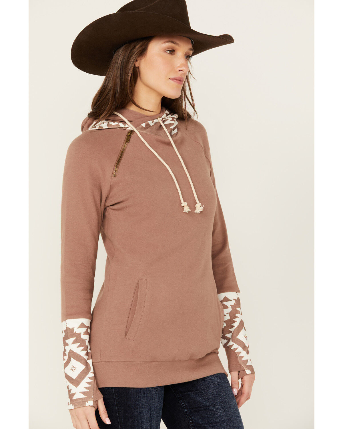 Image #2 - Ampersand Avenue Women's Southwestern Print Hooded Pullover, Tan, hi-res
