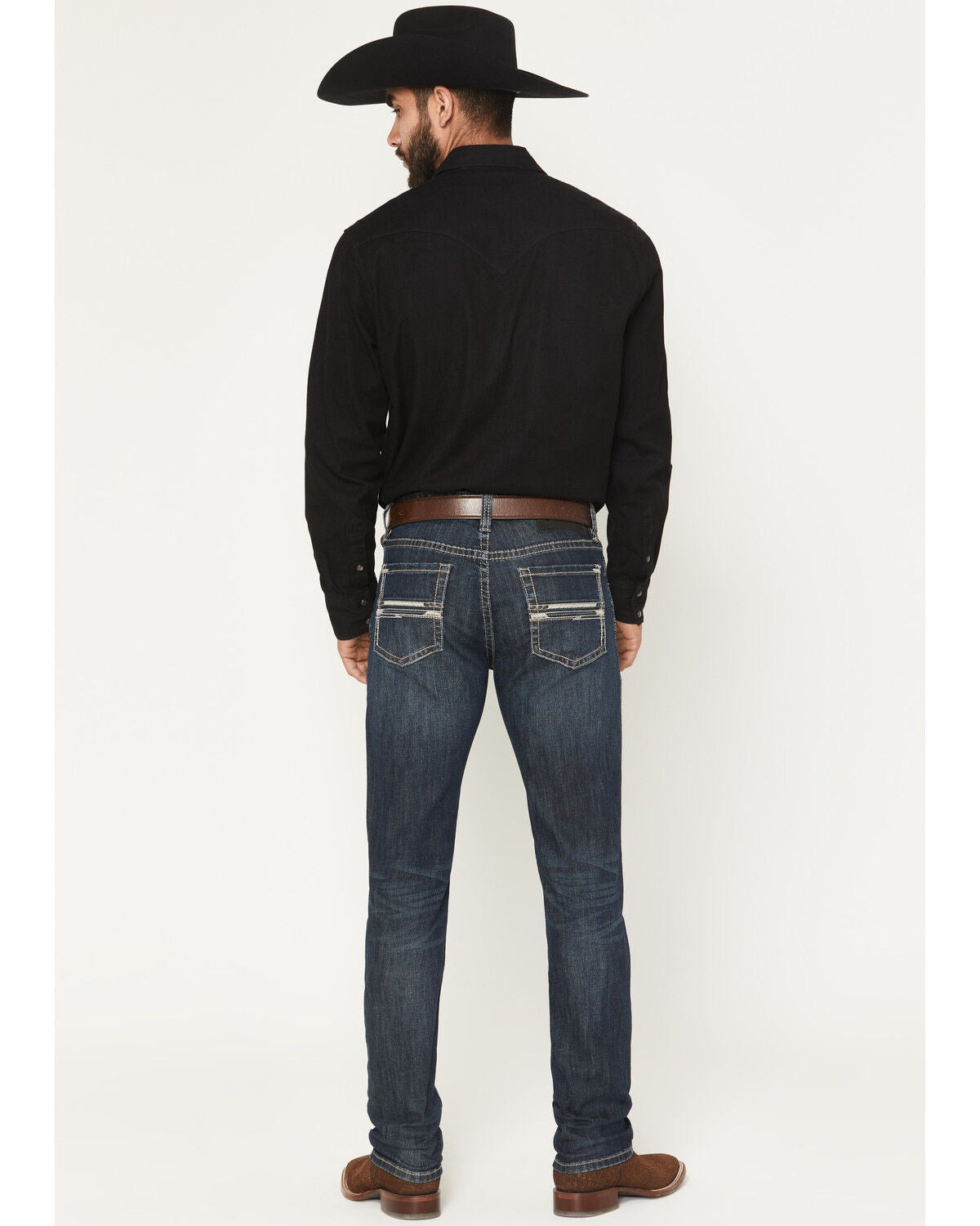 Image #3 - Rock & Roll Denim Men's Revolver Dark Wash Slim Straight Pleather Embroidered Stretch Denim Jeans, Dark Wash, hi-res